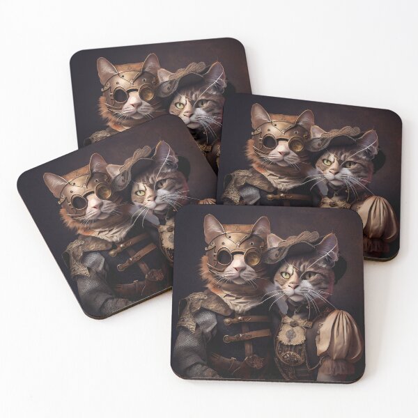 Item preview, Beautiful couple of Steampunk cats cat love animal pet fantasy designed and sold by ladarkepoque.