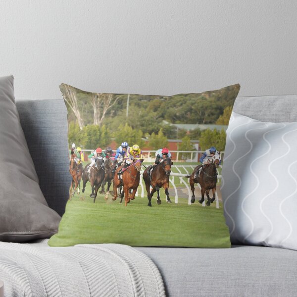 Horse racing action 12 Throw Pillow