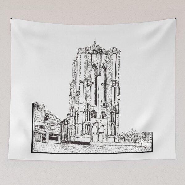 Item preview, Zierikzee Netherlands Saint-Livinus Monster Tower Pen and Ink Illustration designed and sold by Wall-Art-Sketch.