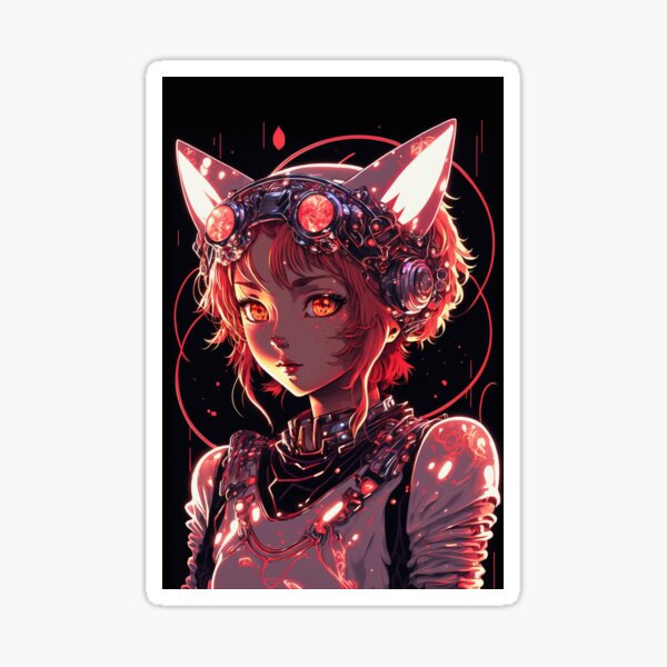 Red Girl Anime Cyberpunk Future Cute Cat Girl Sticker For Sale By Jjcat13 Redbubble