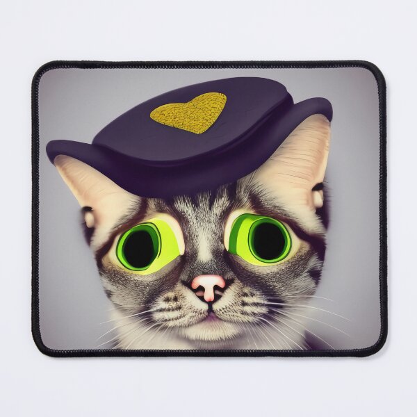 Item preview, Sad cat with green eyes in a beret, cool drawing designed and sold by artdragongift 15.
