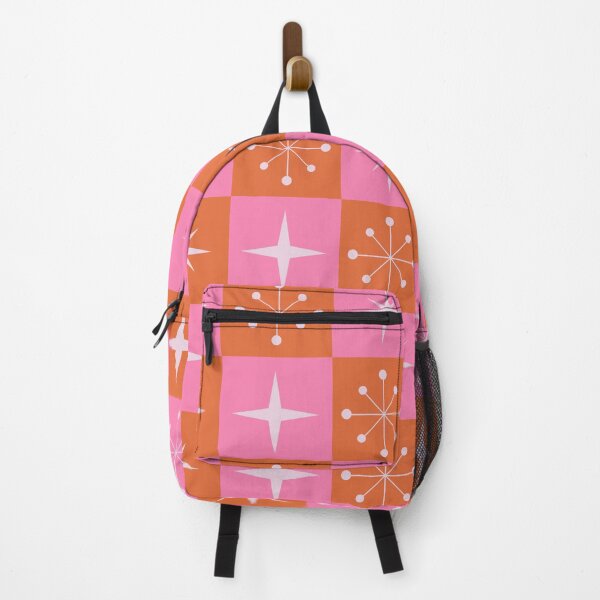 Item preview, Checkered Retro Starbursts pattern on orange and pink squares  designed and sold by Yasminepatterns .