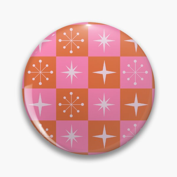 Item preview, Checkered Retro Starbursts pattern on orange and pink squares  designed and sold by Yasminepatterns .