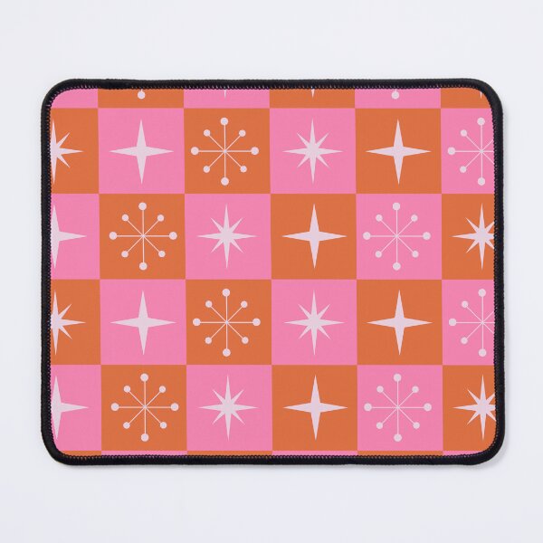 Item preview, Checkered Retro Starbursts pattern on orange and pink squares  designed and sold by Yasminepatterns .