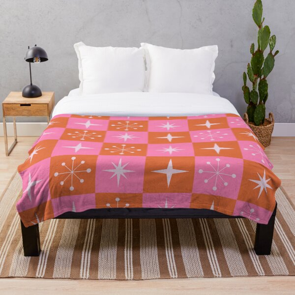 Item preview, Checkered Retro Starbursts pattern on orange and pink squares  designed and sold by Yasminepatterns .