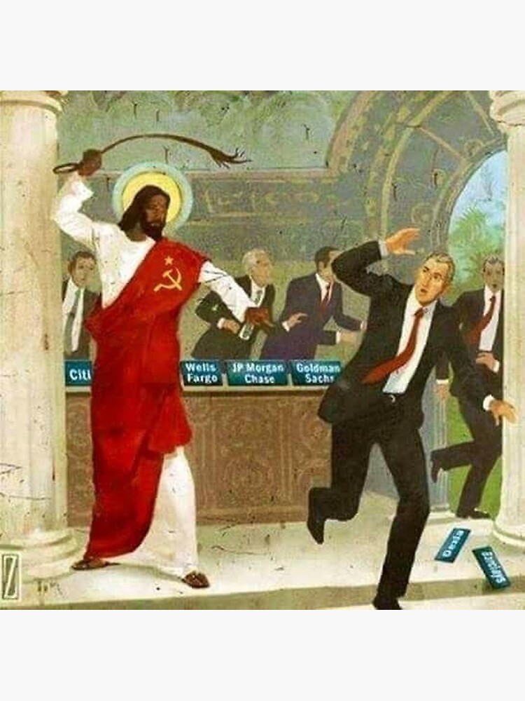 Discover Communist black Jesus whips Wall Street bankers Premium Matte Vertical Poster
