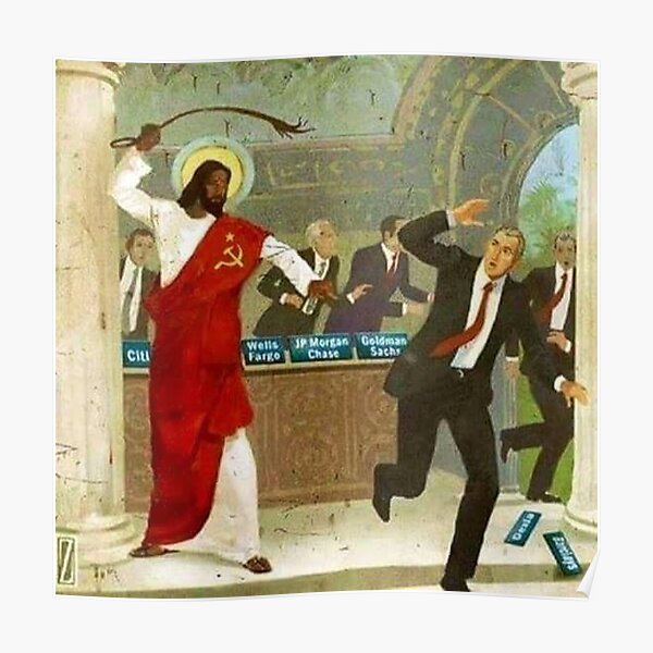 El comunista Jesús negro azota a los banqueros de Wall Street Póster
