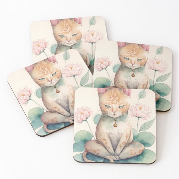 Item preview, Meditating cat in lotus watercolor 01 designed and sold by printiesart.
