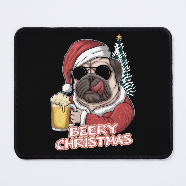 Item preview, Beery Christmas - A pug wearing sunglasses in a Christmas costume with a beer glass and the slogan Beery Christmas designed and sold by velisani.