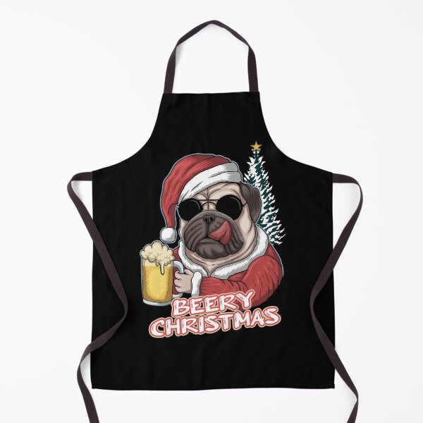 Item preview, Beery Christmas - A pug wearing sunglasses in a Christmas costume with a beer glass and the slogan Beery Christmas designed and sold by velisani.
