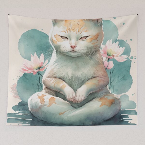 Item preview, Meditating cat in lotus watercolor 02 designed and sold by printiesart.