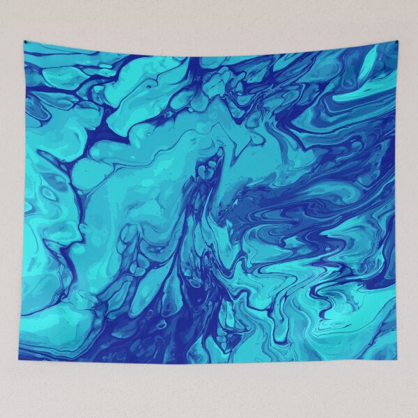 Aperçu de l'œuvre Vivid Blue Palette 7 Marble Fluid Art créée et vendue par Janzay.