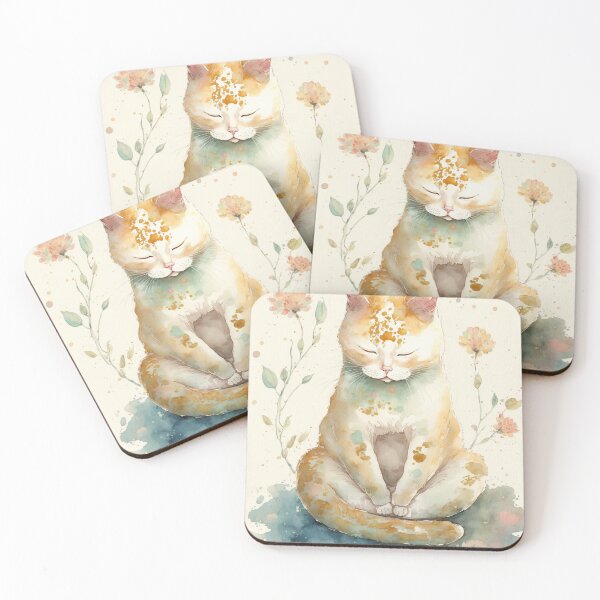 Item preview, Meditating cat in lotus watercolor 04 designed and sold by printiesart.