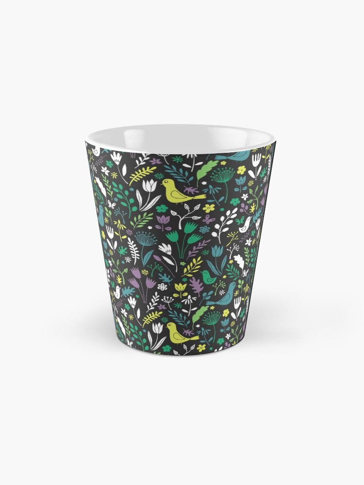 Alternate view of Paper-cut meadow - teal, lemon and green on charcoal - pretty floral bird pattern by Cecca Designs Mug