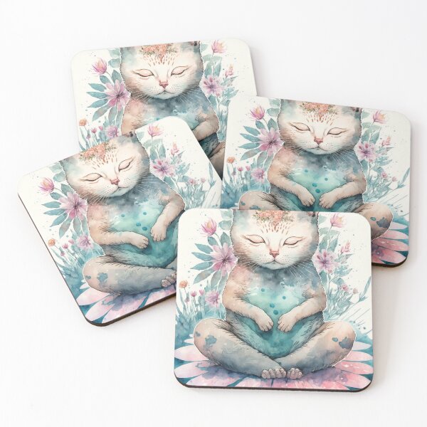 Item preview, Meditating cat in lotus watercolor 05 designed and sold by printiesart.