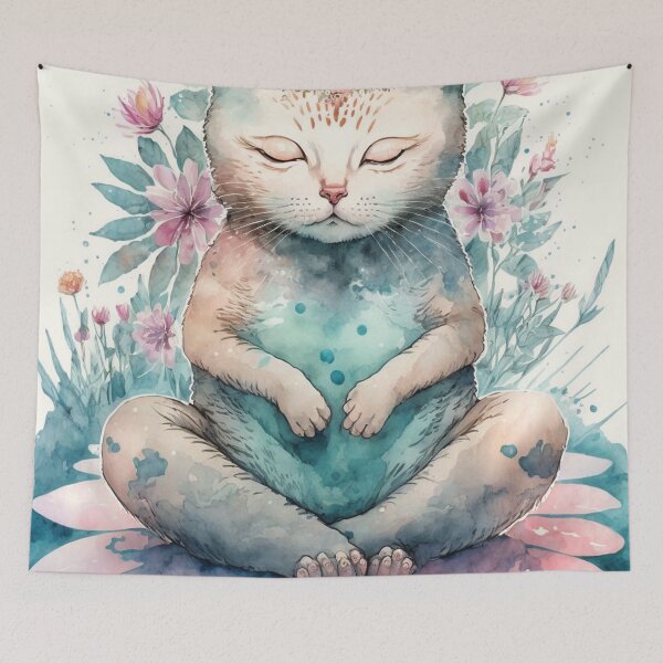 Item preview, Meditating cat in lotus watercolor 05 designed and sold by printiesart.