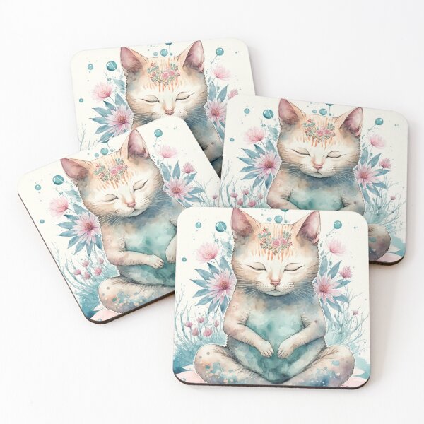 Item preview, Meditating cat in lotus watercolor 06 designed and sold by printiesart.