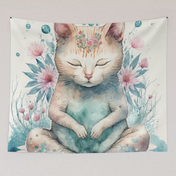 Item preview, Meditating cat in lotus watercolor 06 designed and sold by printiesart.