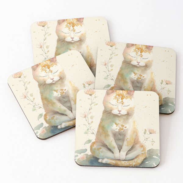 Item preview, Meditating cat in lotus watercolor 07 designed and sold by printiesart.