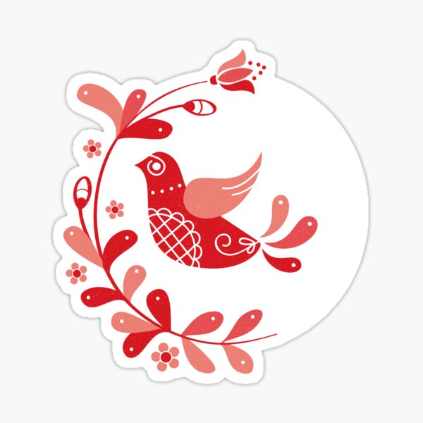 Hungarian Folk Art Bird with Floral Motif | Red Sticker