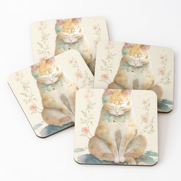 Item preview, Meditating cat in lotus watercolor 08 designed and sold by printiesart.