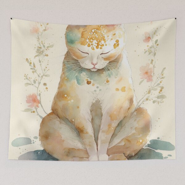 Item preview, Meditating cat in lotus watercolor 08 designed and sold by printiesart.