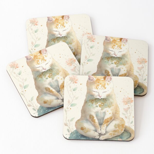 Item preview, Meditating cat in lotus watercolor 09 designed and sold by printiesart.