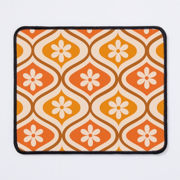 Item preview, Retro white flower on orange and amber ogee pattern   designed and sold by Yasminepatterns .