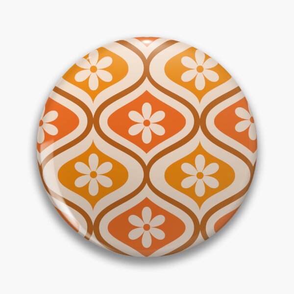Item preview, Retro white flower on orange and amber ogee pattern   designed and sold by Yasminepatterns .