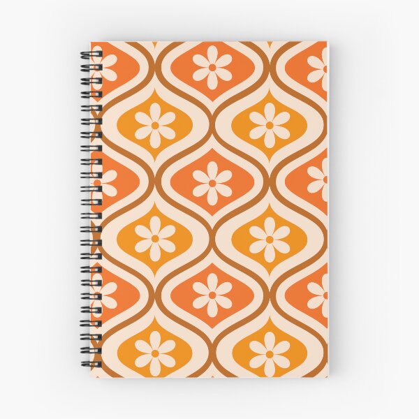 Item preview, Retro white flower on orange and amber ogee pattern   designed and sold by Yasminepatterns .