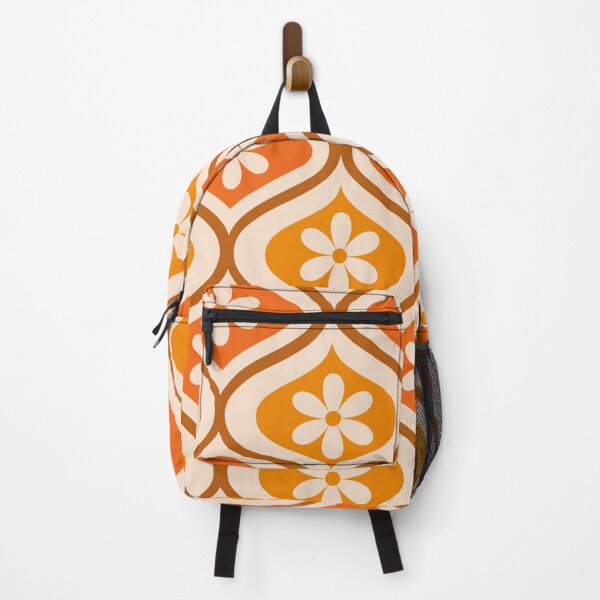 Item preview, Retro white flower on orange and amber ogee pattern designed and sold by Yasminepatterns .