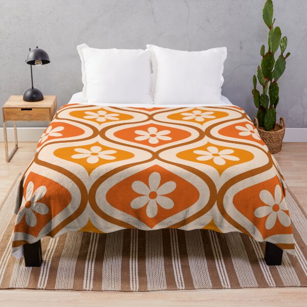 Item preview, Retro white flower on orange and amber ogee pattern   designed and sold by Yasminepatterns .