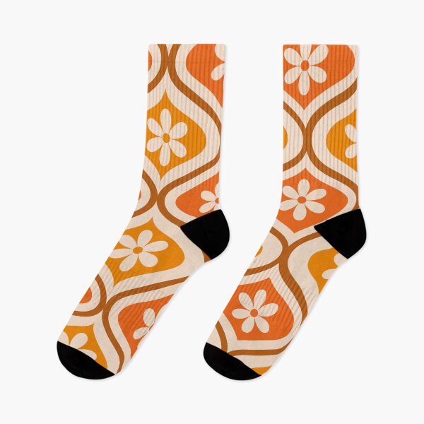 Item preview, Retro white flower on orange and amber ogee pattern   designed and sold by Yasminepatterns .