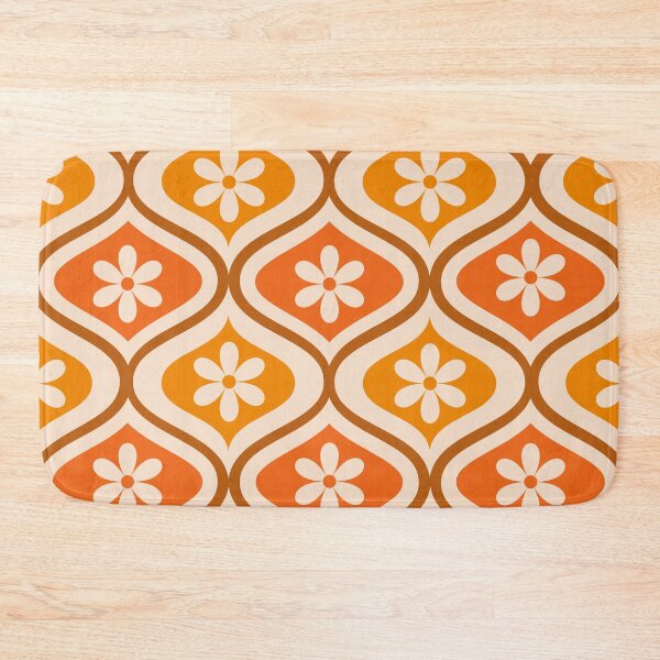 Item preview, Retro white flower on orange and amber ogee pattern   designed and sold by Yasminepatterns .