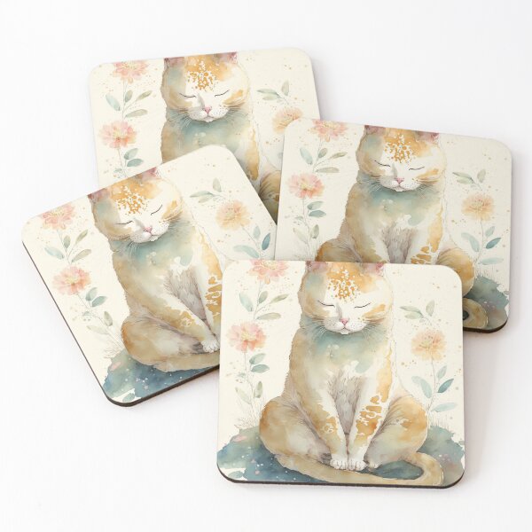 Item preview, Meditating cat in lotus watercolor 11 designed and sold by printiesart.