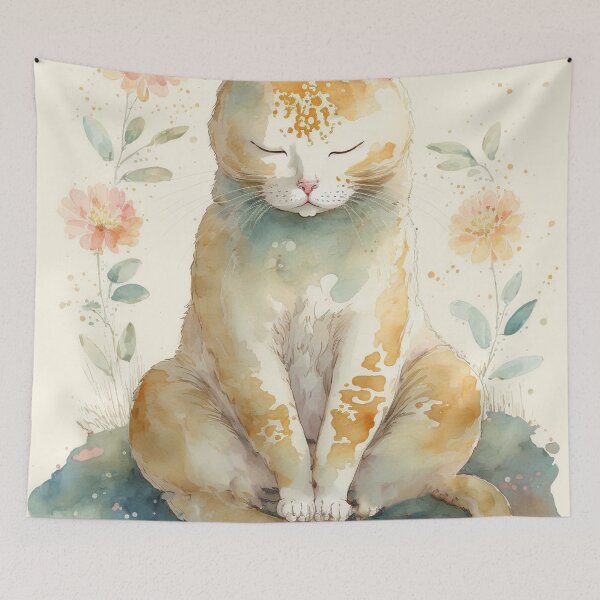 Item preview, Meditating cat in lotus watercolor 11 designed and sold by printiesart.