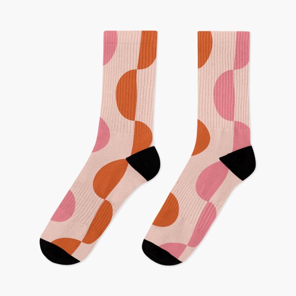 Item preview, Minimalist Mid century modern abstract orange and pink half circles pattern  designed and sold by Yasminepatterns .