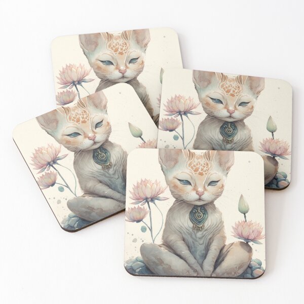 Item preview, Meditating cat in lotus watercolor 13 designed and sold by printiesart.