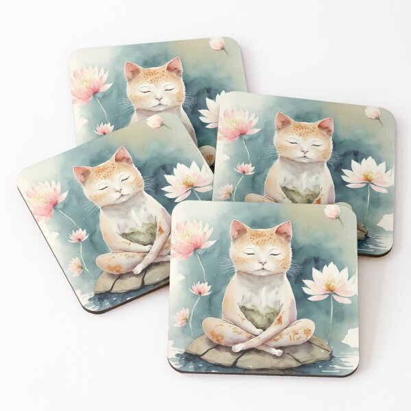 Item preview, Meditating cat in lotus watercolor 14 designed and sold by printiesart.