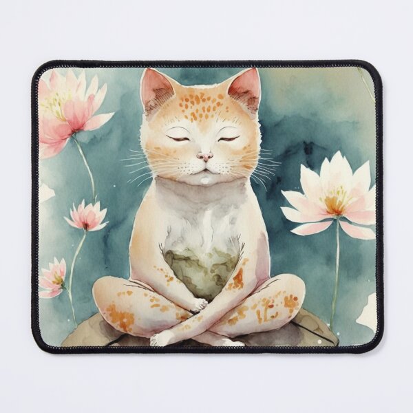 Item preview, Meditating cat in lotus watercolor 14 designed and sold by printiesart.