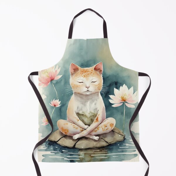 Item preview, Meditating cat in lotus watercolor 14 designed and sold by printiesart.