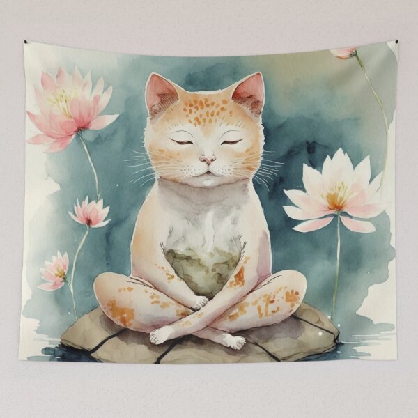Item preview, Meditating cat in lotus watercolor 14 designed and sold by printiesart.