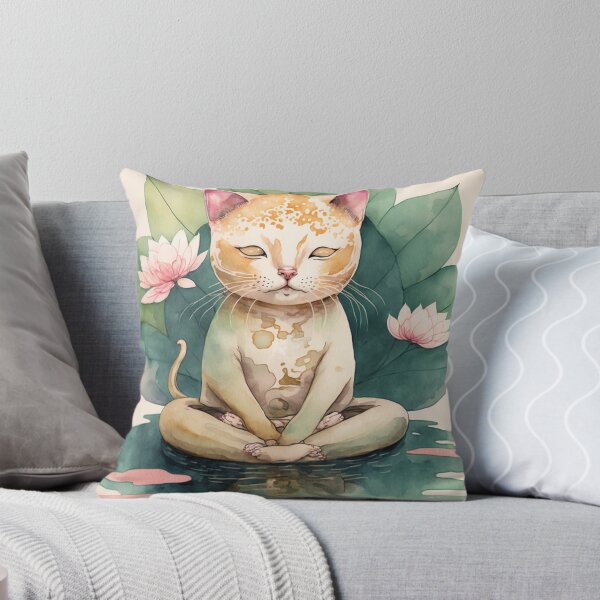 Item preview, Meditating cat in lotus watercolor 15 designed and sold by printiesart.