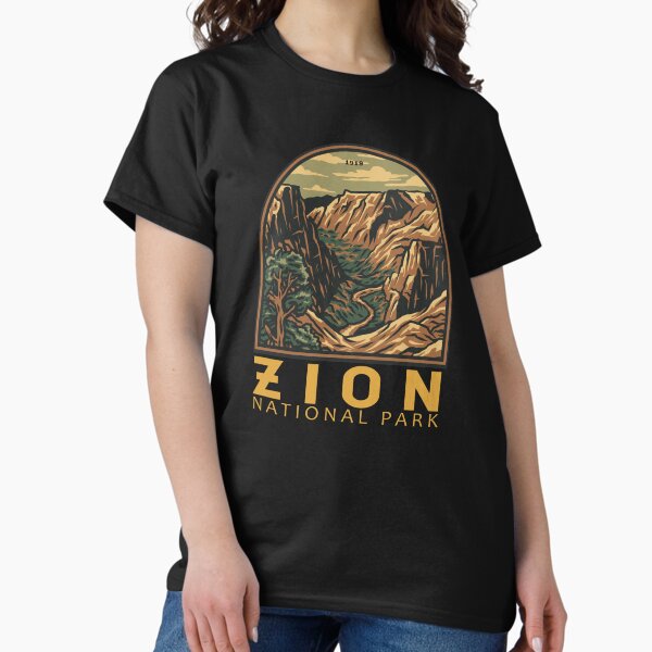 Vista previa del artículo con la obra «Emblema retro del Parque Nacional Zion», diseñado y vendido por KrisSidDesigns.