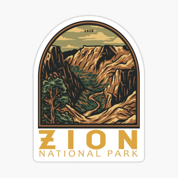 Vista previa del artículo con la obra «Emblema retro del Parque Nacional Zion», diseñado y vendido por KrisSidDesigns.