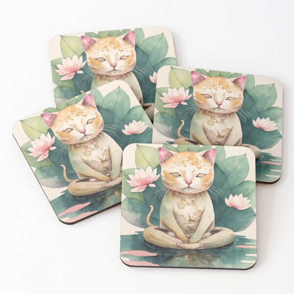 Item preview, Meditating cat in lotus watercolor 16 designed and sold by printiesart.