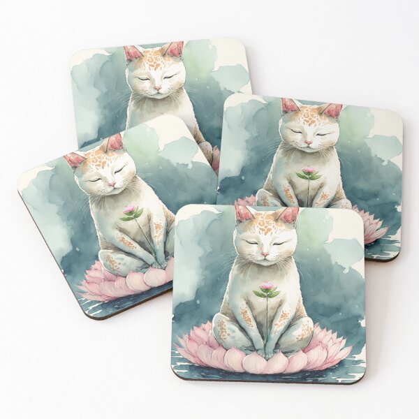 Item preview, Meditating cat in lotus watercolor 16 designed and sold by printiesart.