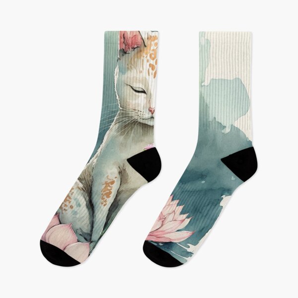 Item preview, Meditating cat in lotus watercolor 16 designed and sold by printiesart.
