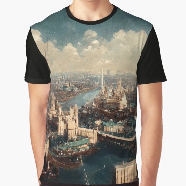 Item preview, Vintage London City Aerial View - Fantasy City Urban Art - London Inspired AI Art designed and sold by peterforg8.