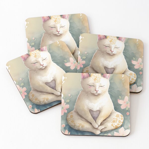 Item preview, Meditating cat in lotus watercolor 17 designed and sold by printiesart.